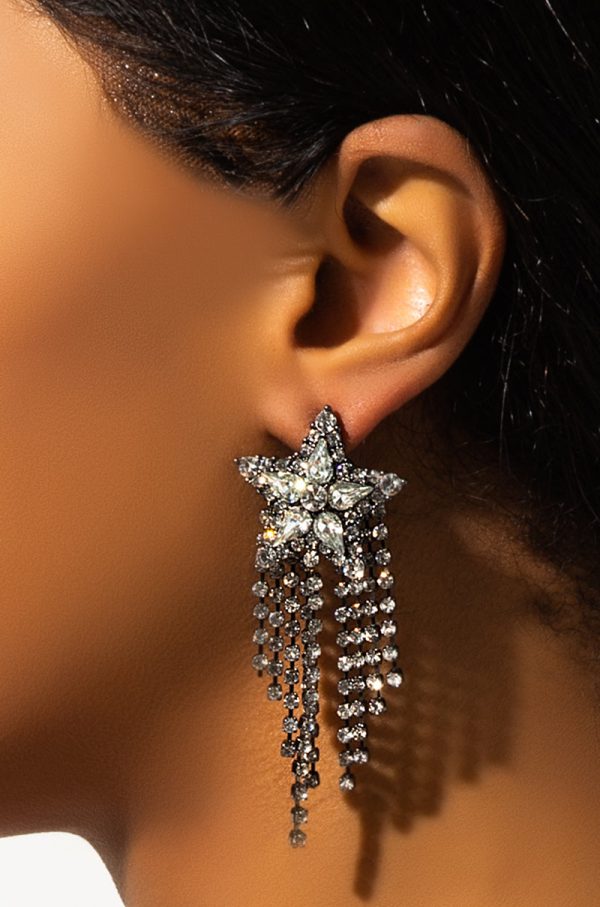 STARBURST RHINESTONE FRINGE EARRING Online now