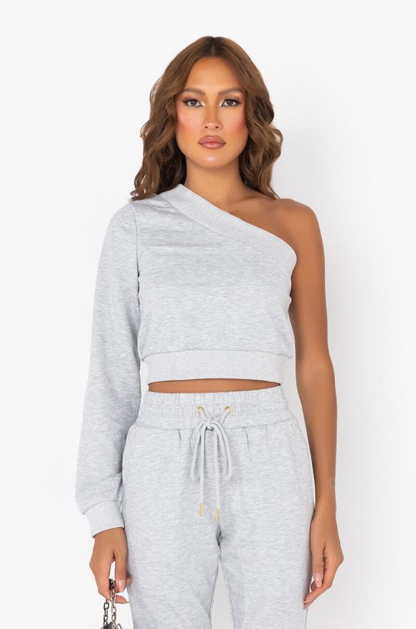 A MOMENT APART OFF THE SHOULDER SWEATSHIRT HEATHER GREY Sale