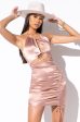 50 SHADES OF SLAY LACE UP SATIN RUCHED MINI DRESS TAN Online Sale