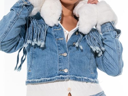 A LITTLE BIT COUNTRY DENIM FRINGE JACKET For Discount