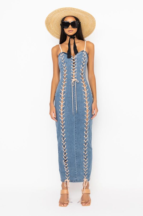 3 IS BETTER THAN 2 MAXI LACE UP DRESS Online now