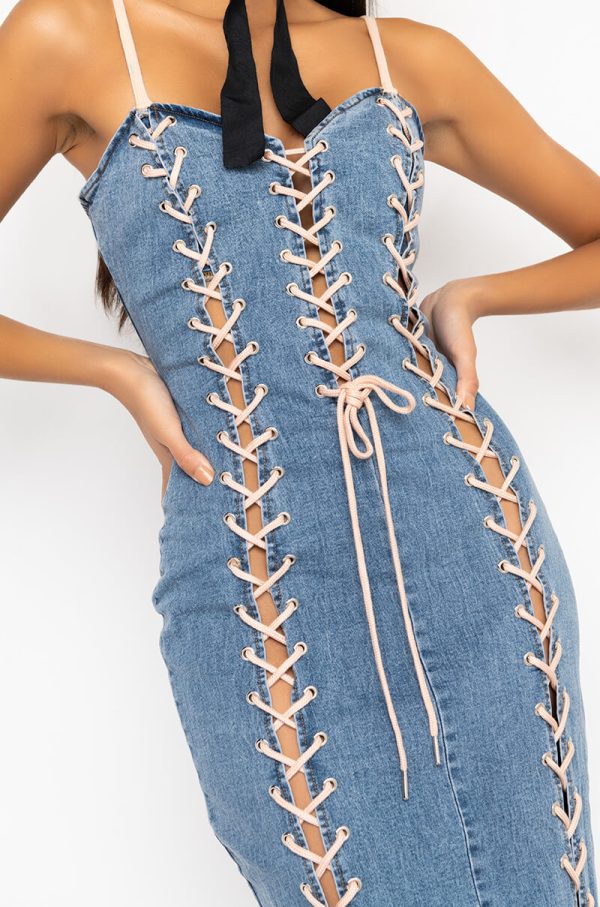 3 IS BETTER THAN 2 MAXI LACE UP DRESS Online now