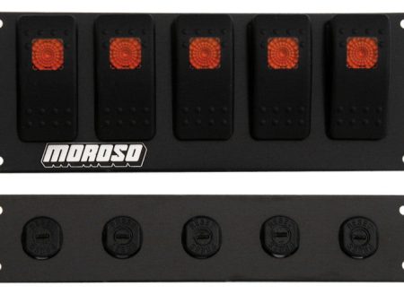 Moroso Rocker Switch Panel - Flat Surface Mount - LED - 2.488in x 6.695in - Five On Off Switches Supply